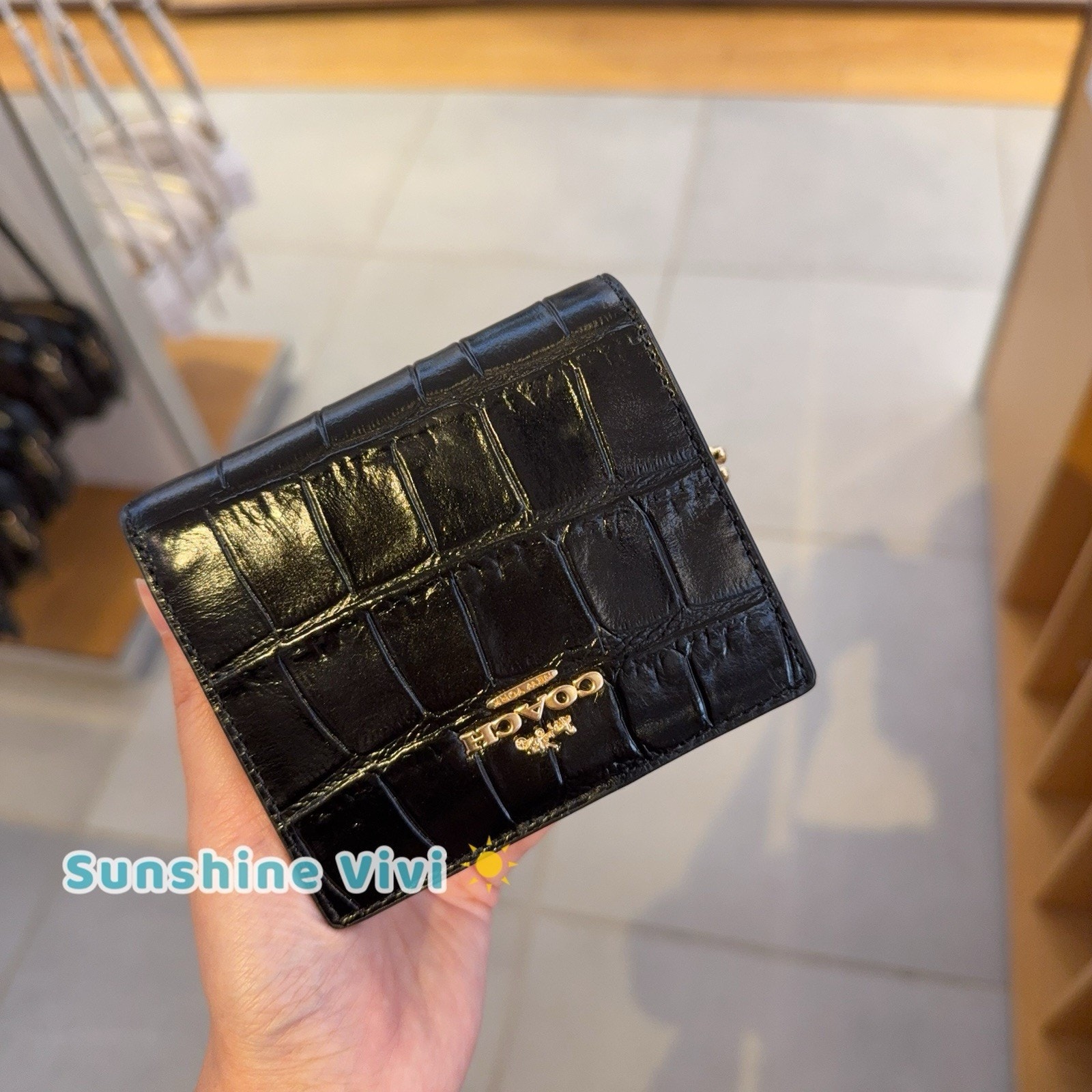 Nwt Coach Snap Wallet In Crocodile-Embossed Leather C6092 Gold/Black